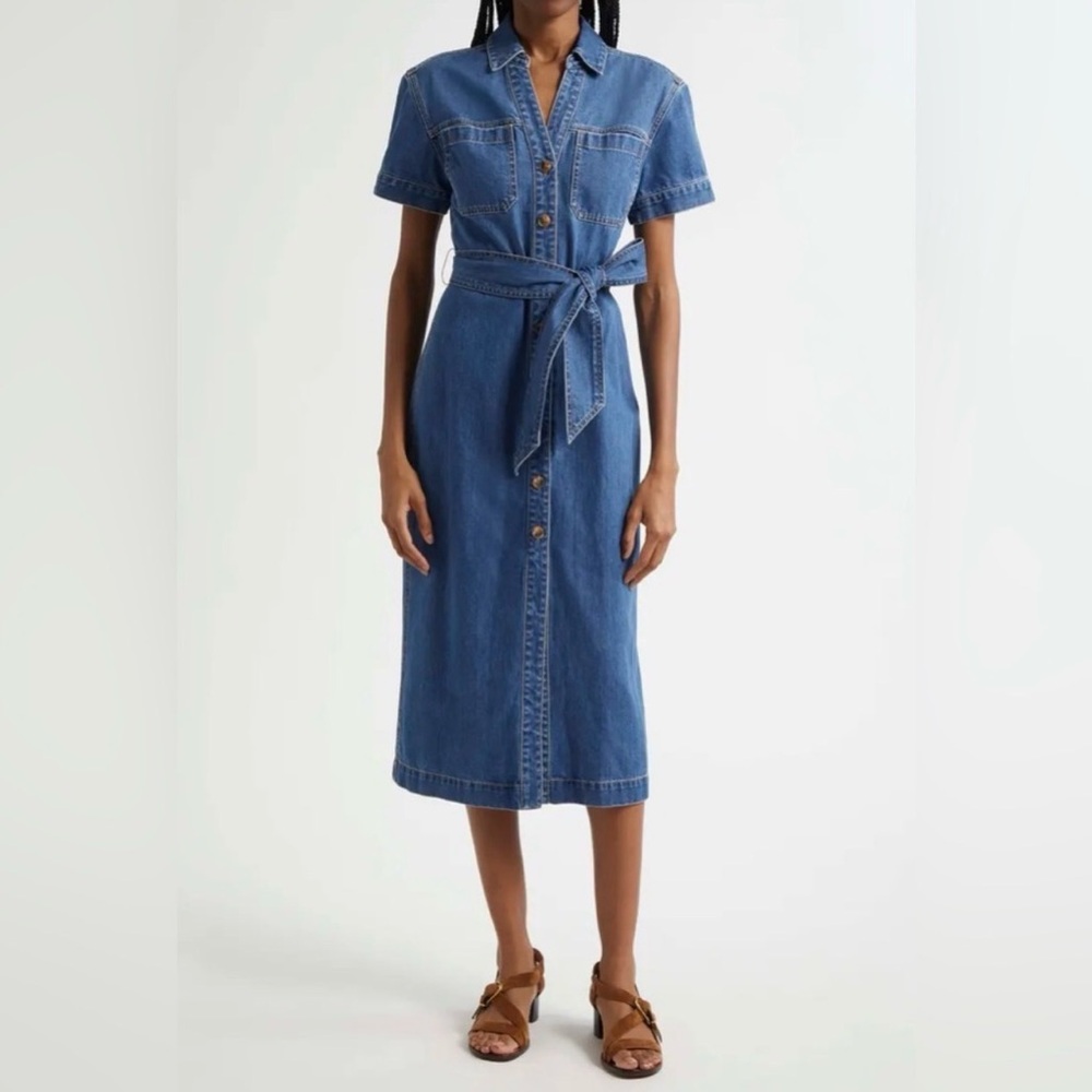 Veronica Beard Tabby Denim Button-Down Dress, Size 4